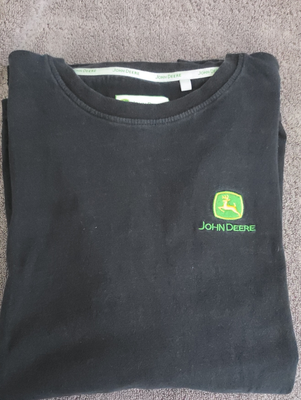 John Deere Black Crewneck Long Sleeve Tee with Green Logo
